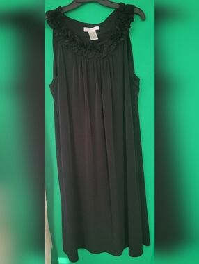 Black Sleeveless Ruffle-Neck Formal Swing Dress Sz 14 London Times Women Stretch